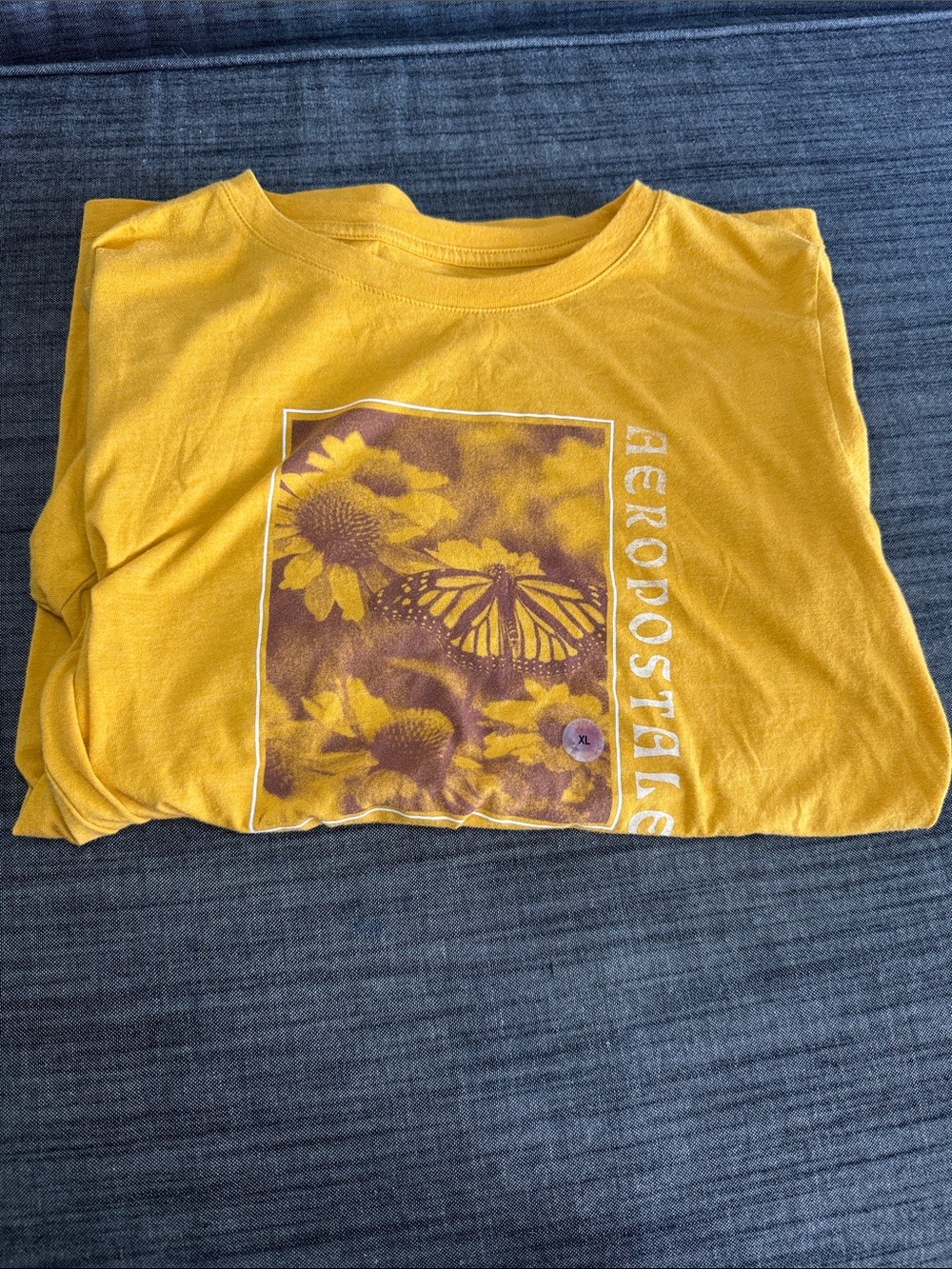 Aeropostale Yellow Short Sleeve Tee with Butterfly & Sunflower Graphic